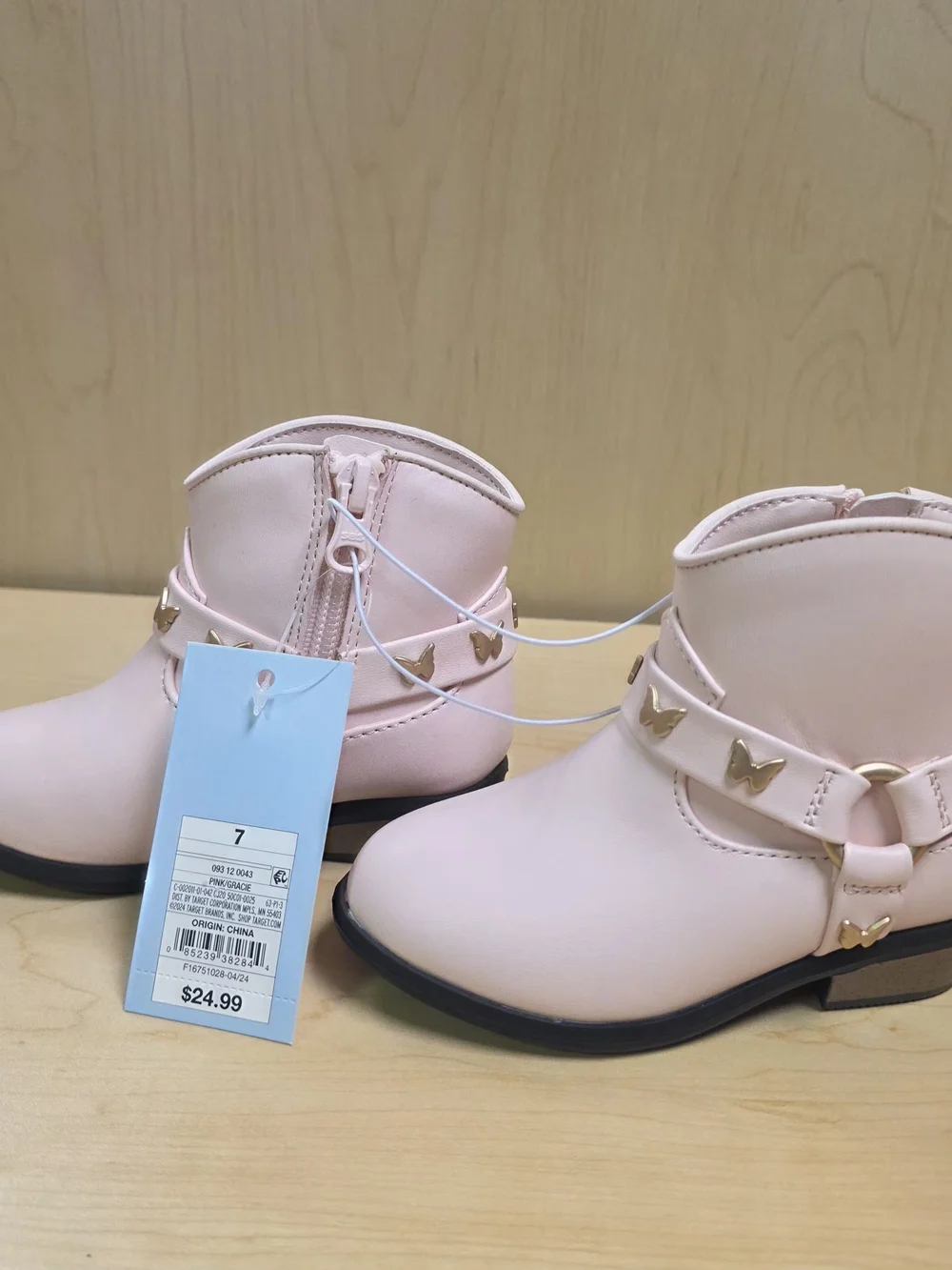 Cat & Jack Girls Light Pink Butterfly Strap Ankle Boots